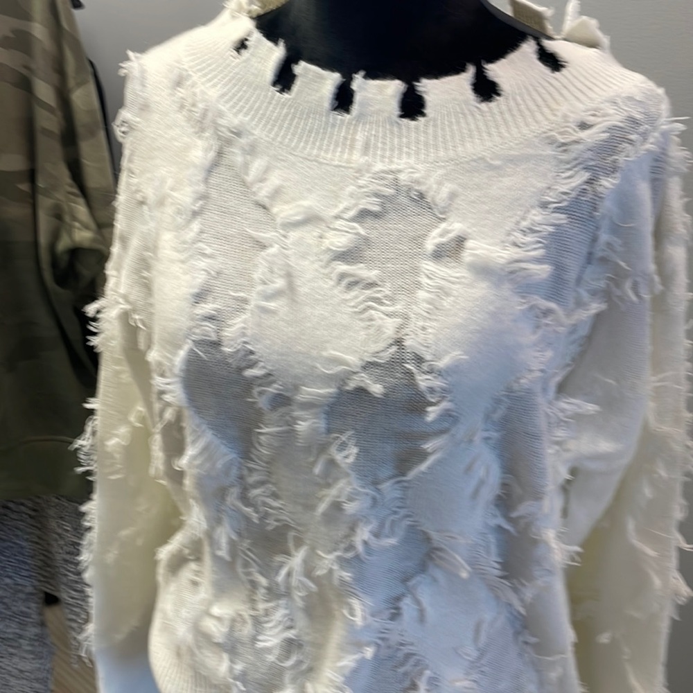 White distressed sweater